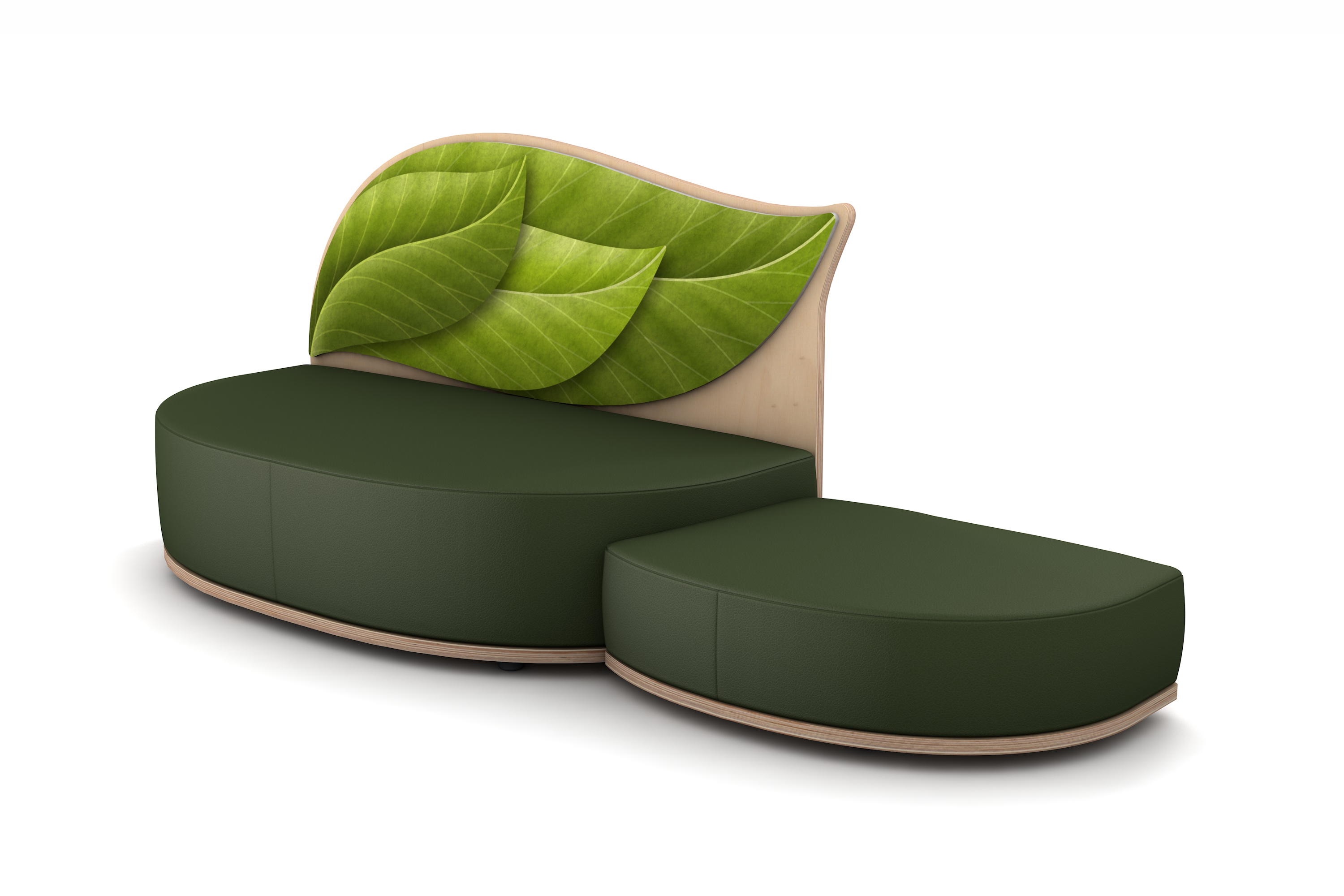 FantasiaAakustikaA Blätter Sofa mit Anstellhocker rechts